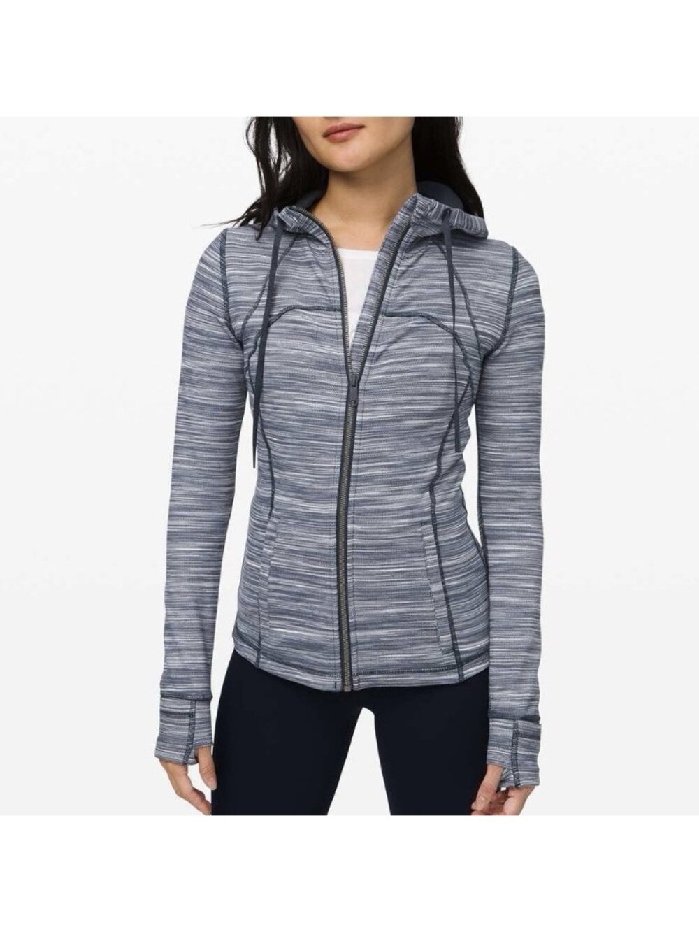 Lululemon Hooded Define Zip Jacket Blue Space Dye Herringbone Women’s Size 10